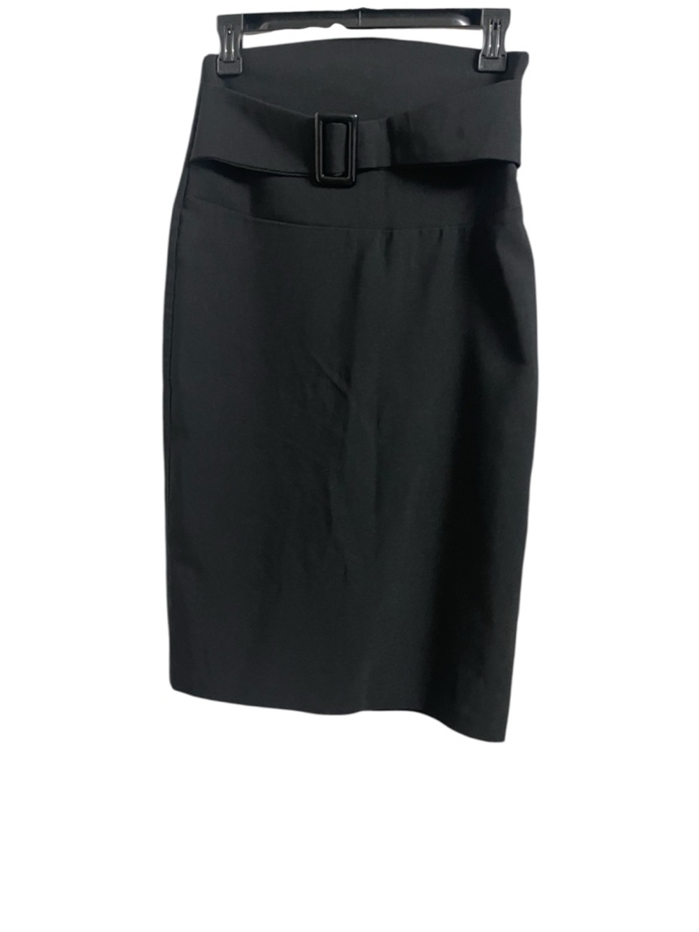 STRETCH BLACK HIGH-WAISTED PENCIL SKIRT BUILT-IN BELT WOMEN BACK SLIT SIZE LARGE